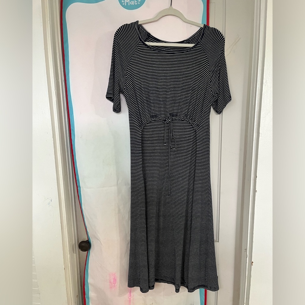 Latched Mama Navy Stripes Nursing Drawstring Dress